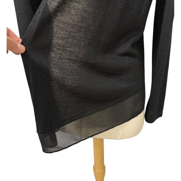 Nic+Zoe Silk Blend Open Cardigan Black Sheer Hem Long Sleeve Classic Soft Size L - Picture 4 of 7